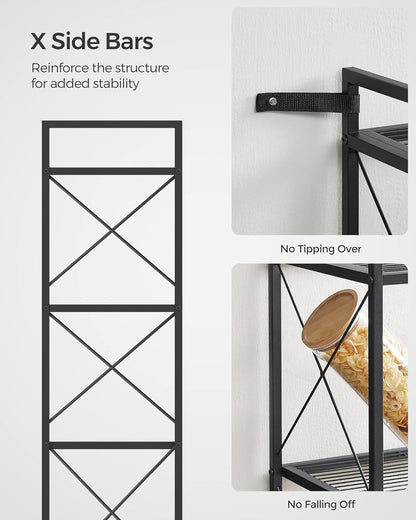 5-Tier Metal Storage Rack, Shelving Unit with X Side Frames, Dense Mesh, 12.6 X 23.6 X 57.3 Inches, for Entryway, Kitchen, Living Room, Bathroom, Industrial Style, Ink Black UBSC165B01