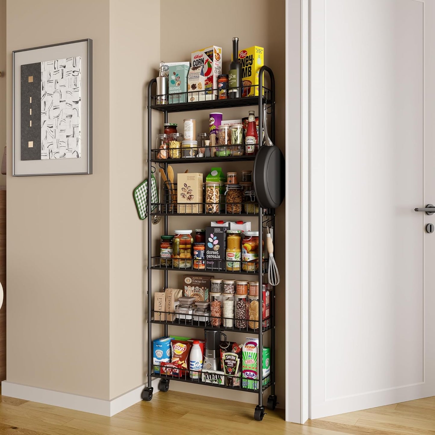 Slim Rolling Storage Cart with Wheels, Metal 6 Tier Mobile Shelving Unit Organizer Kitchen Utility Cart for Office Bathroom Kitchen Laundry Room Narrow Places (6Inches)
