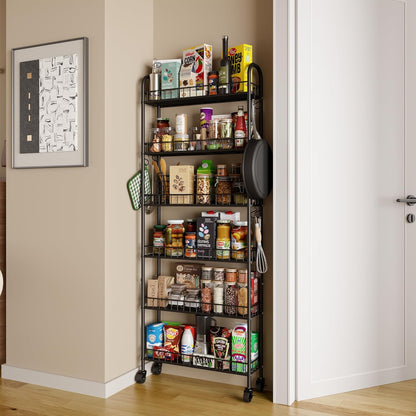 Slim Rolling Storage Cart with Wheels, Metal 6 Tier Mobile Shelving Unit Organizer Kitchen Utility Cart for Office Bathroom Kitchen Laundry Room Narrow Places (6Inches)