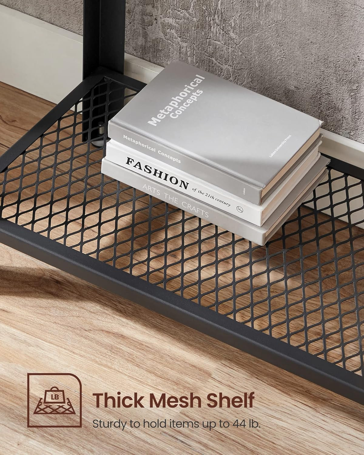 Console Table, 2-Tier Entryway Table with Mesh Shelf, Narrow Sofa Table, Steel Frame, Adjustable Feet, for Hallway, Living Room, Industrial Style, Rustic Brown and Black ULNT80X