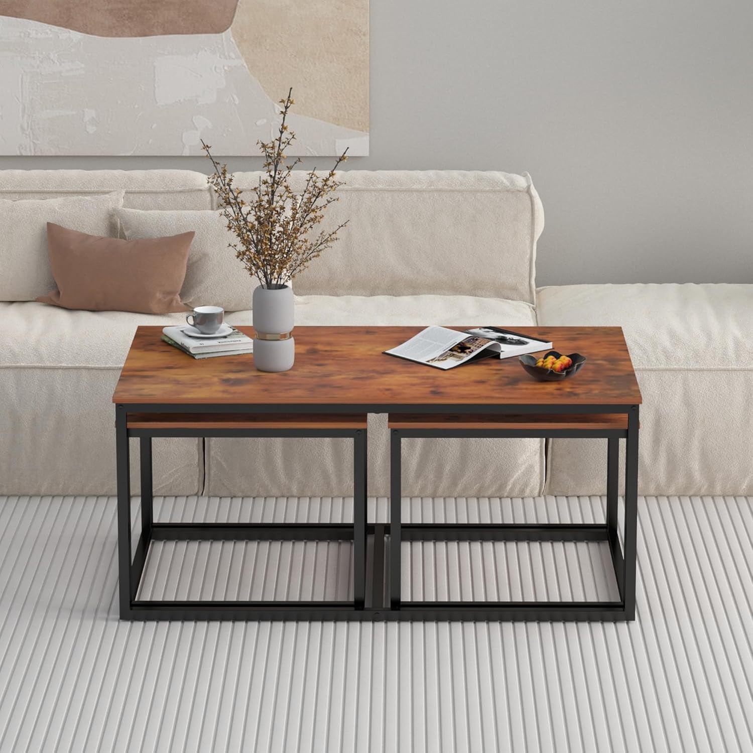 Nesting Coffee Tables,3 Piece Living Room Coffee Table,Industrial Rectangular Coffee Table Set,End Table Side Tables for Living Room Bedroom