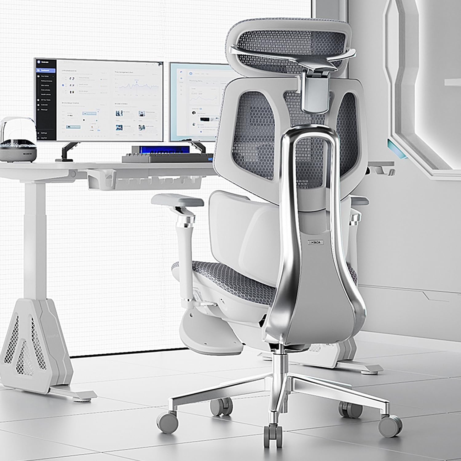 X7 Smart Ergonomic Chair, Office Chair, with Fully Automated Lumbar Tracking, 4D Adjustable Headrest, 720° Adjustable Armrests, Ventilated Seat Cushion, Swivel, Grey