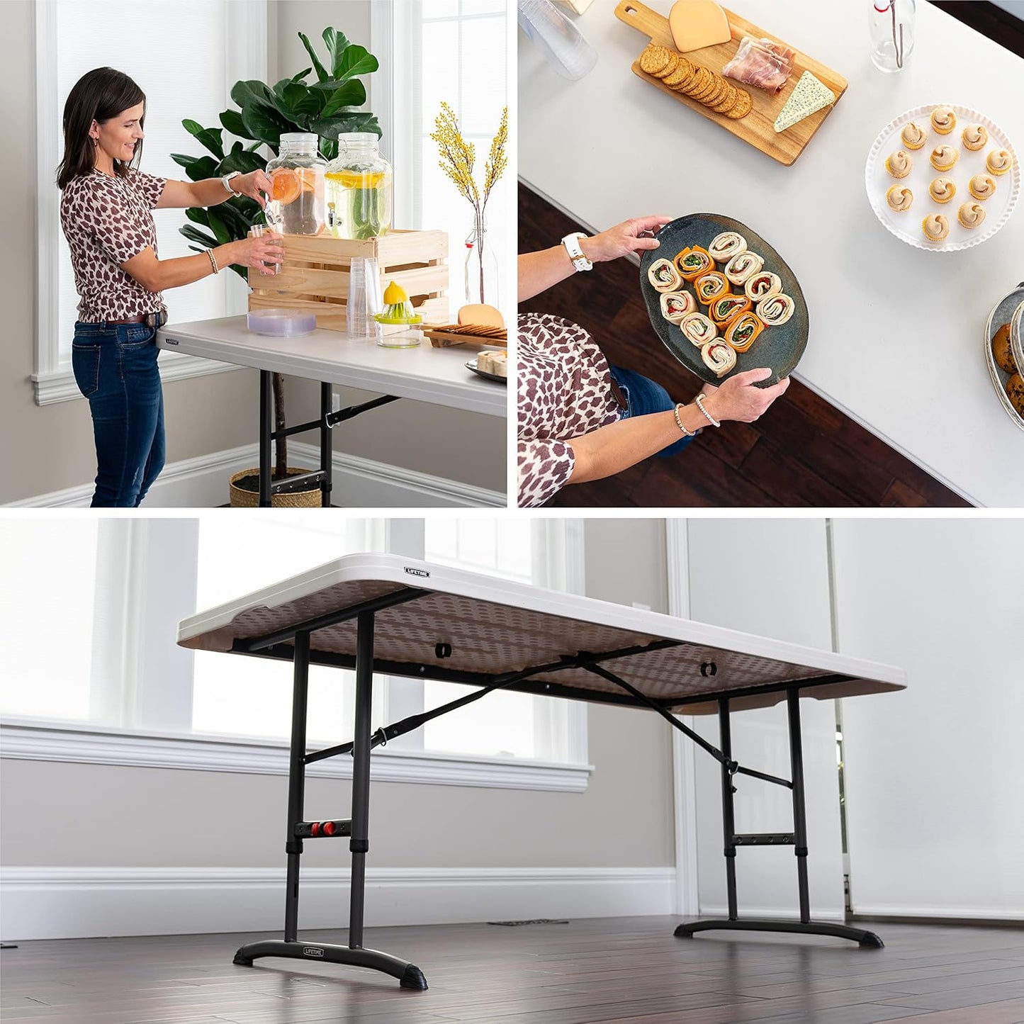 6-Foot Adjustable Height Nesting Table, Commercial, Almond