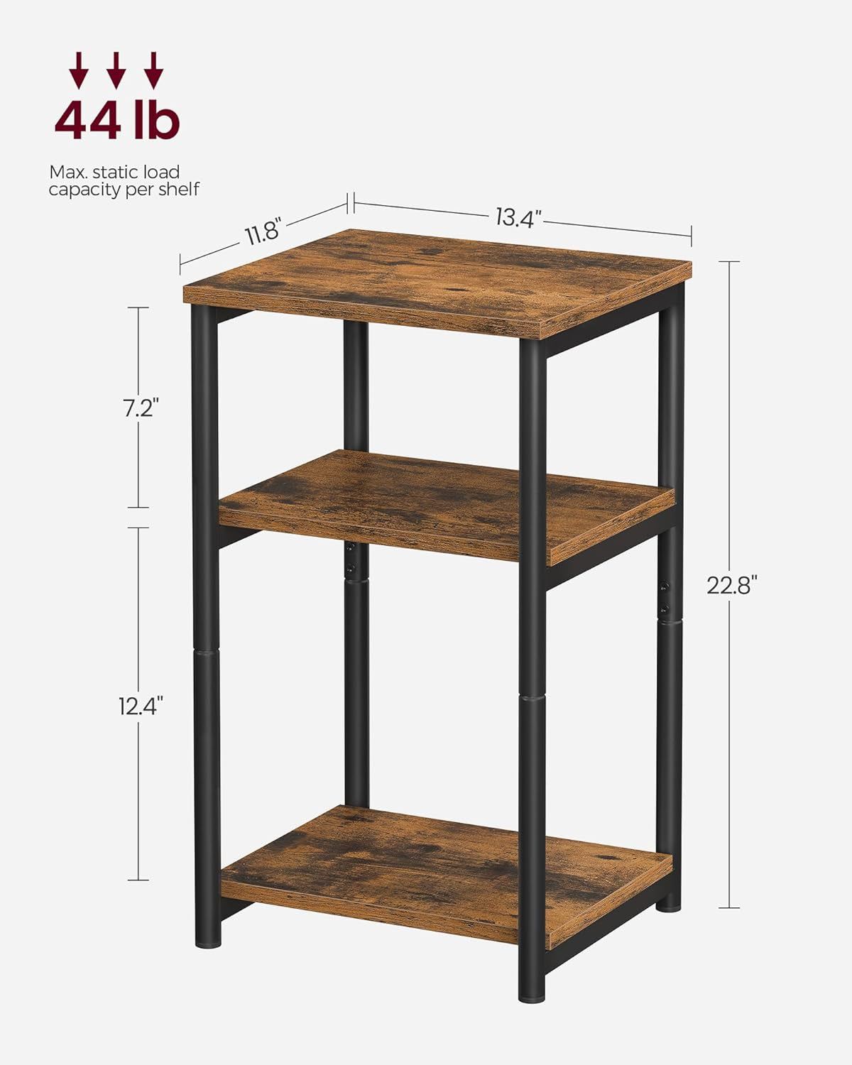 Side Table, Small End Table, Tall Nightstand for Living Room, Bedroom, Office, Bathroom, Rustic Brown and Classic Black ULET273B01