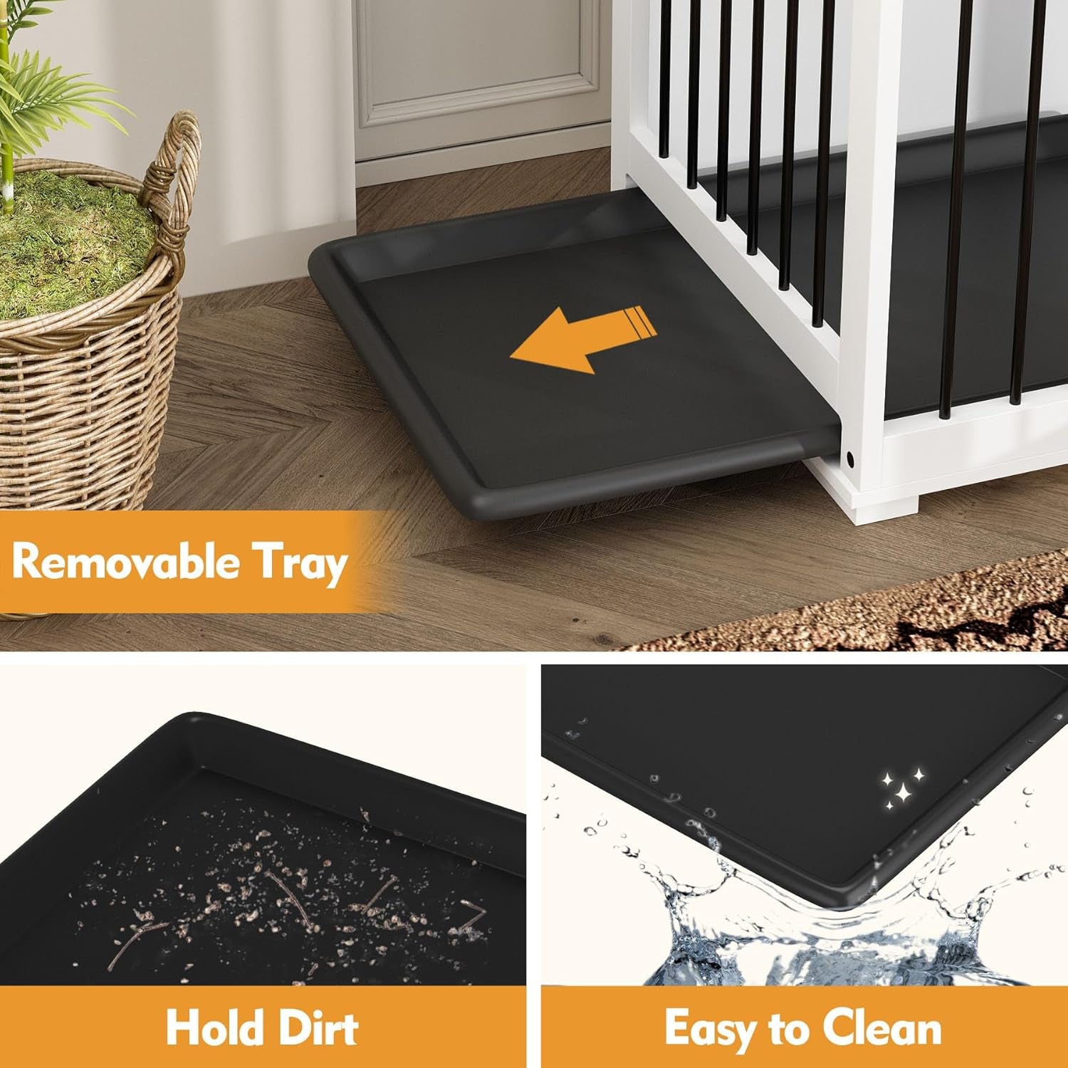 Large Double Dog Crate Furniture, 70.9" XL Wooden Dog Kennel House with Divider & Trays, for Large or 2 Medium Breeds Indoor, Black