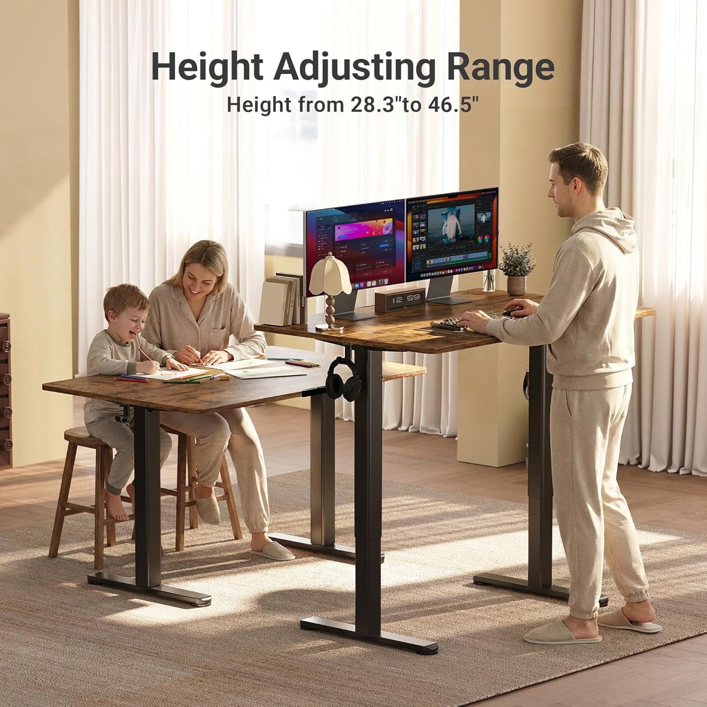 Electric Standing Desk, Adjustable Height Stand up Desk, 24X48 Inches Sit Stand Home Office Desk with Splice Board, Black Frame/Rustic Brown Top