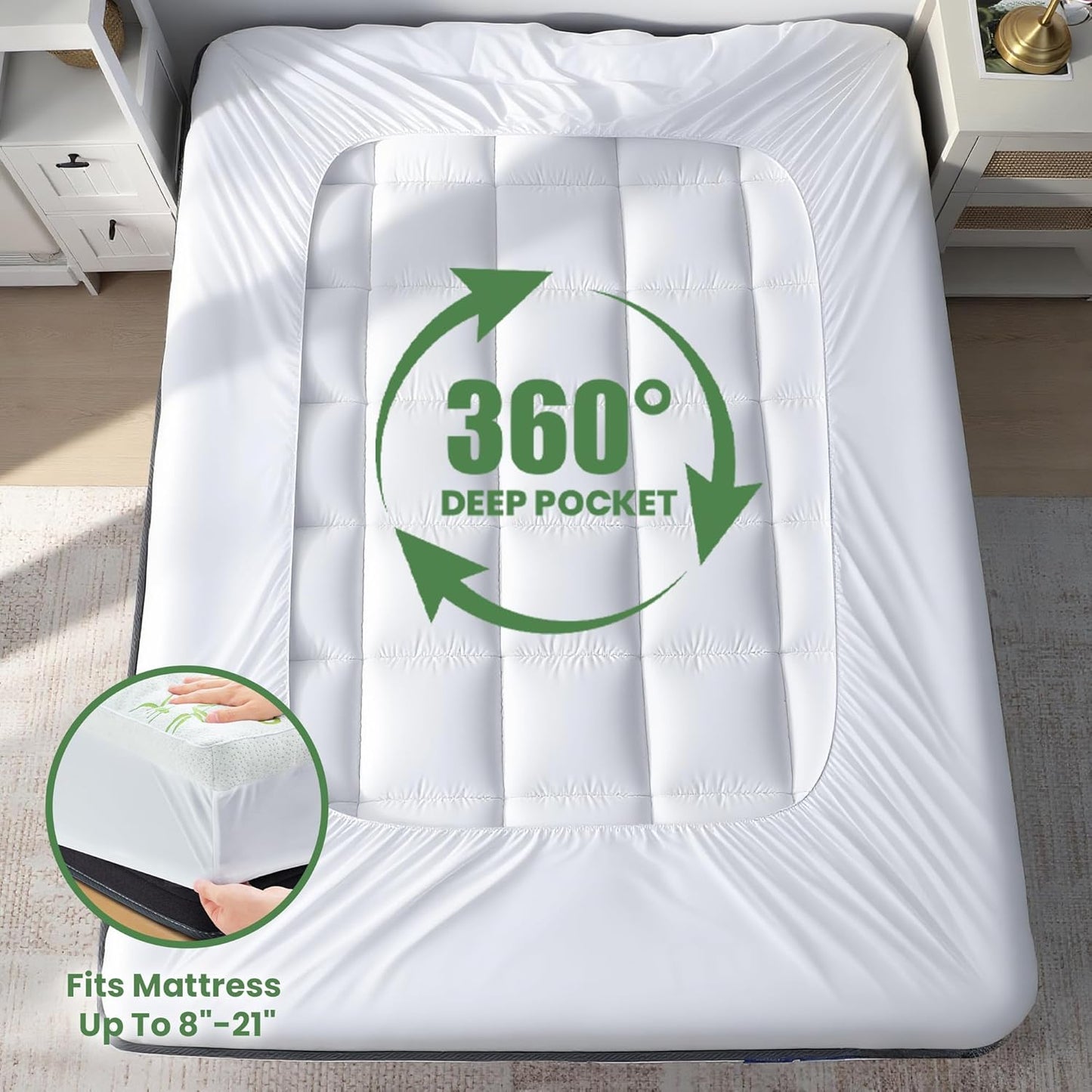 Queen Mattress Topper - Bamboo Viscose Mattress Protector, Bedding Mattress Pad for Back Pain Relief, Queen Size
