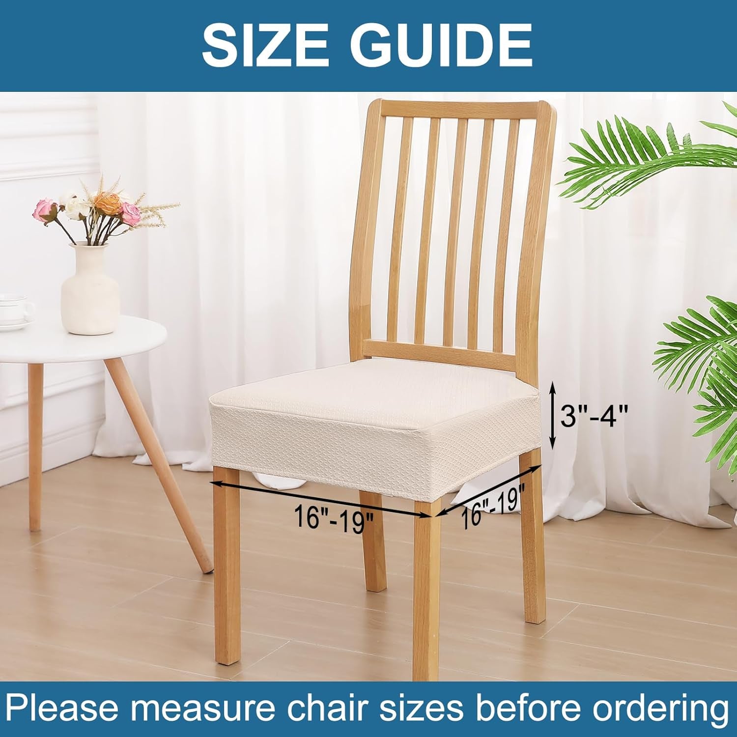 Waterproof Seat Covers for Dining Room Chairs Set of 4, Stretch Jacquard Removable Washable Chair Seat Slipcovers Protector, No Rear Covers, Beige