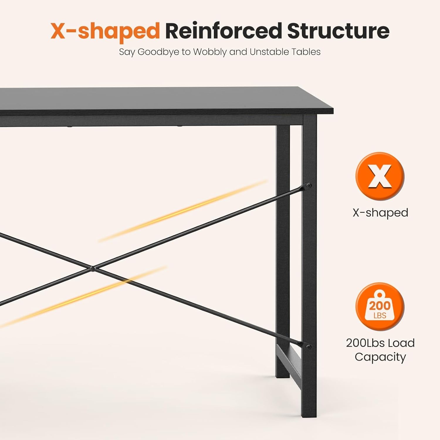 47 Inch Computer Desk with Drawers for Home Office, Writing Desk with X-Shaped Reinforcement, Wood Table with Adjustable Position Drawers, Modern Study Work Table with Side Hook, Black