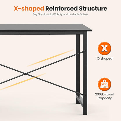 47 Inch Computer Desk with Drawers for Home Office, Writing Desk with X-Shaped Reinforcement, Wood Table with Adjustable Position Drawers, Modern Study Work Table with Side Hook, Black