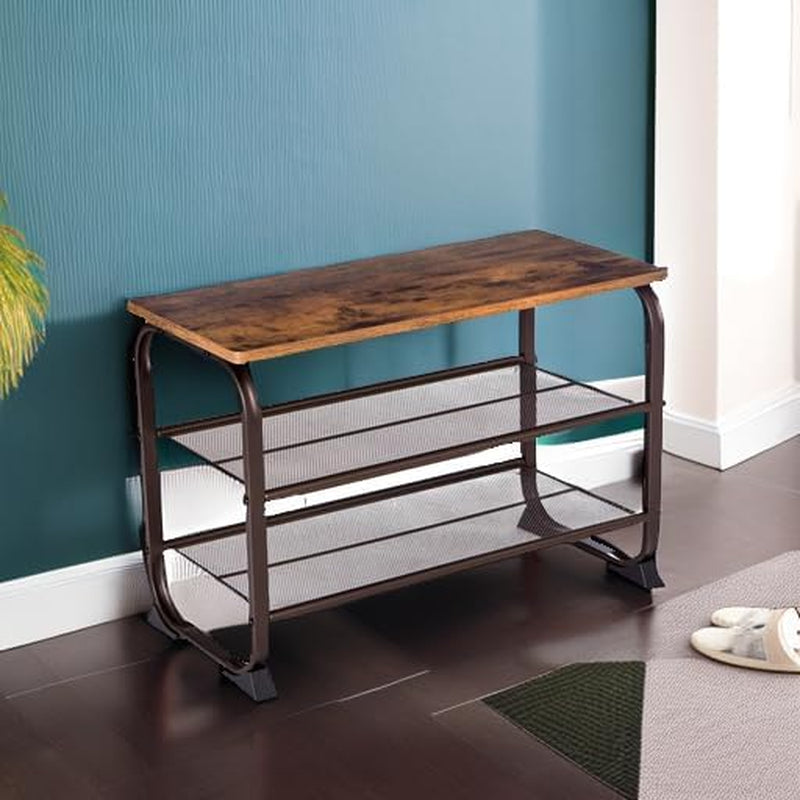 Shoe Bench Rack, 3-Tier Storage Shelf for Entryway Hallway Living Room, Industrial Accent Furniture with Steel Frame, 11.8 X 26.0 X 17.7 Inches, Rustic Brown