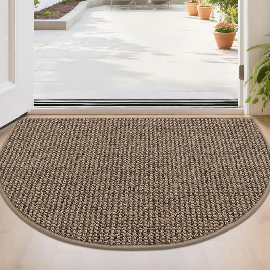 Dirt Trapper Door Mat 24" X 36" Half Circle Non-Slip Washable Doormats Entrance Rugs Absorbent Welcome Low Profile Floor Mats for Front Back Door and Entryway, Taupe