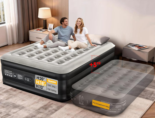 Air Mattress Queen with Built in Pump, 18" Raised Inflatable Blow up Mattress, Upgraded Surface Portable Bed for Home, Camping, Colchone Inflable, Ideal Alternative to a Bed, 1-Pack Only