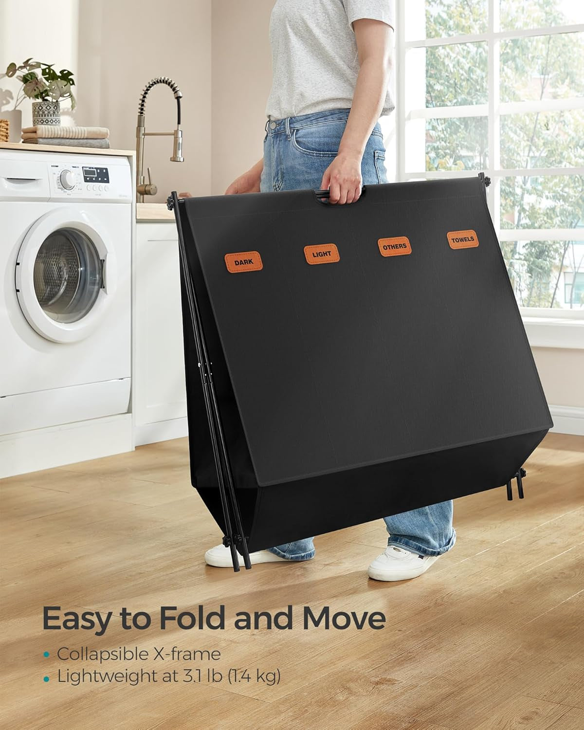 Laundry Hamper, Laundry Basket, 40.9 Gal. Laundry Sorter 4 Sections, Collapsible X-Frame, Clothes Organizer with Customizable Labels, Laundry Room, Bedroom, Bathroom, Ink Black ULCB140B01