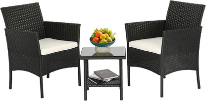 Wicker Outdoor Furniture Patio Furniture Set of 3 Rattan Patio Chairs Outdoor Chairs Patio Conversation Set with Coffee Table for Yard Backyard Lawn Porch Poolside Balcony,Black