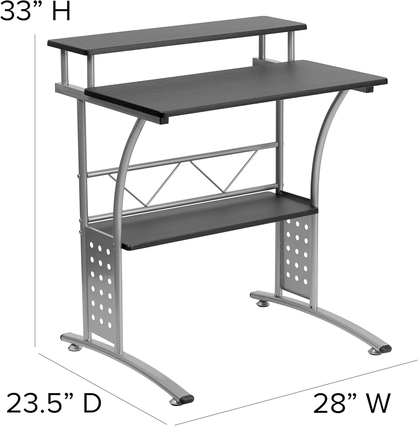 Clifton Modern Office Computer Desk with Top and Bottom Storage Shelves, Small Computer Desk for Home Office, 28"W, Black