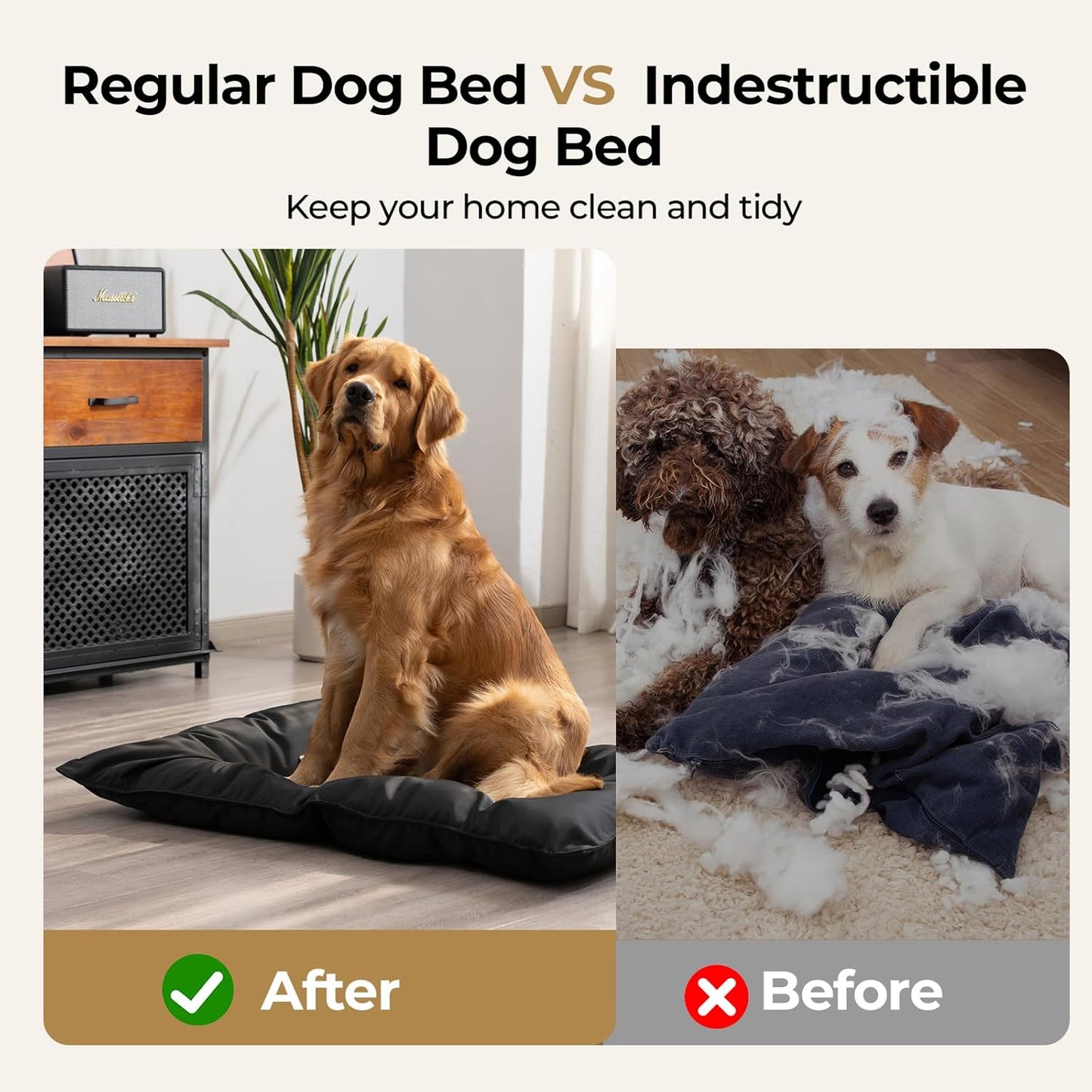 Chew Proof Indestructible Dog Bed - Durable Dog Bed for Aggressive Chewers, Machine Washable & Waterproof Indoor Outdoor Crate Pad, Tough Kennel Pad for Large Dogs (Large (28"X41"))