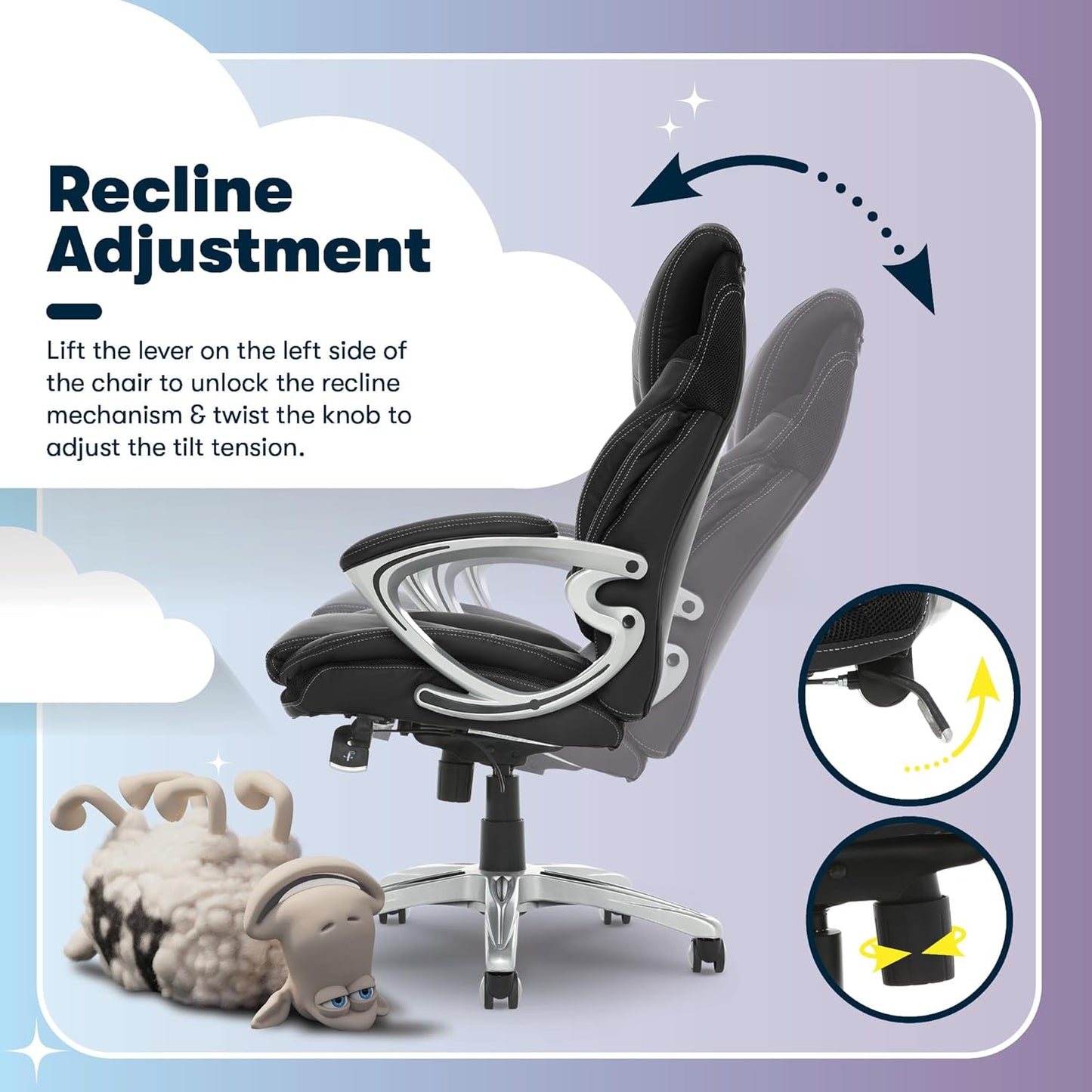 Bryce Executive Office Chair, Ergonomic Computer Deskchairs with Patented AIR Lumbar Support, Comfy Body Pillows, Height Adjustable, Swivel Base with Wheels, Bonded Leather, Black