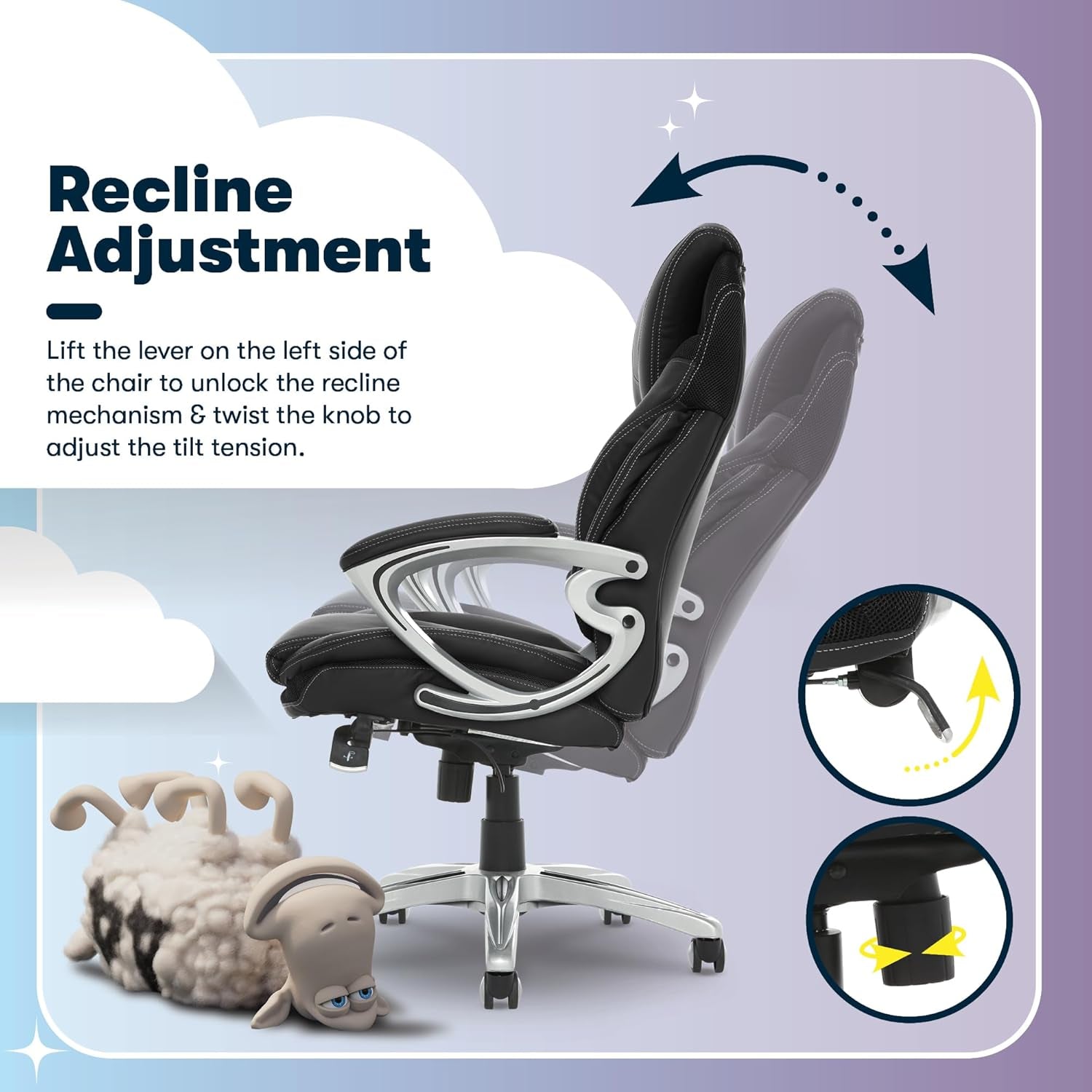 Bryce Executive Office Chair, Ergonomic Computer Deskchairs with Patented AIR Lumbar Support, Comfy Body Pillows, Height Adjustable, Swivel Base with Wheels, Bonded Leather, Black