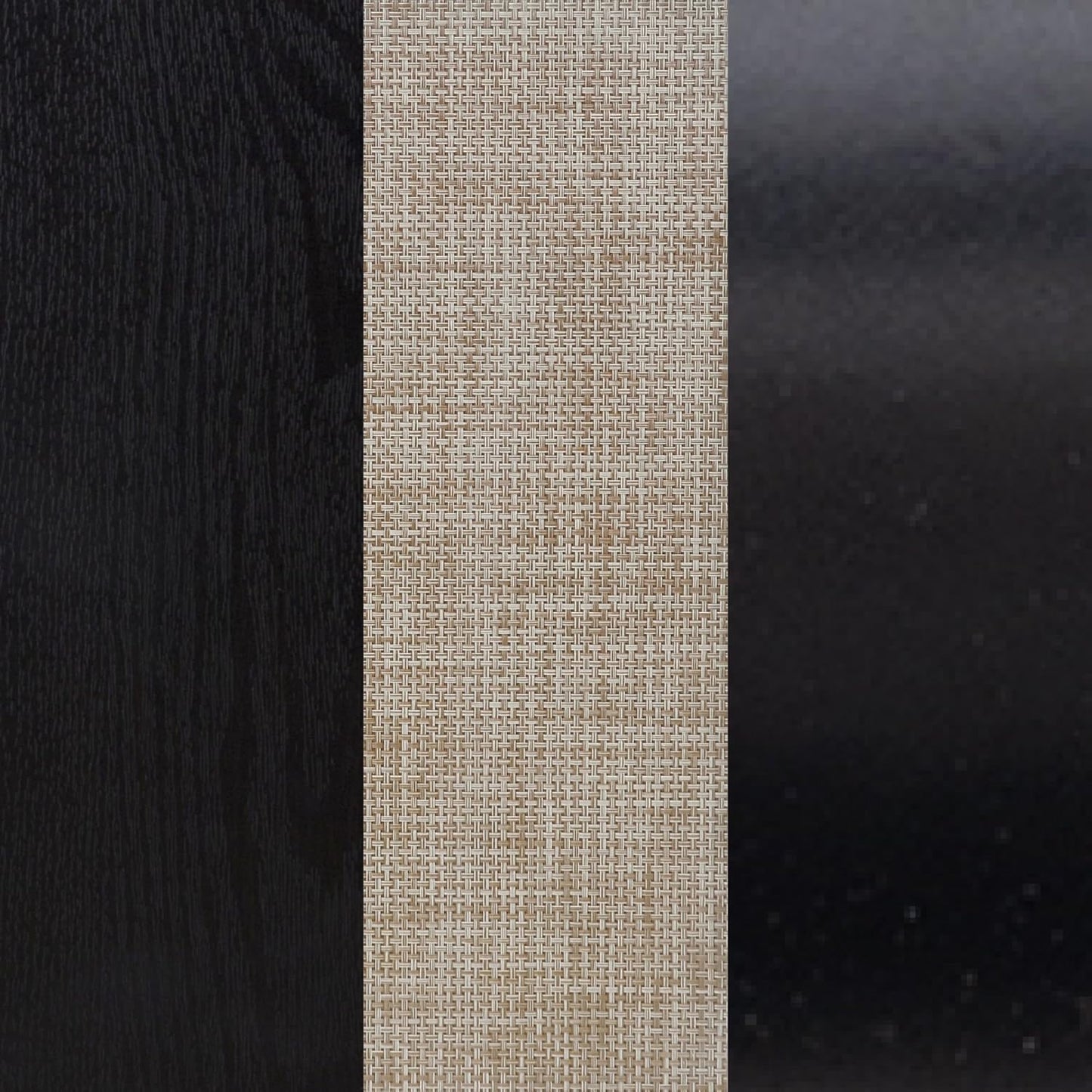 Kova Boho Dresser or Storage Cabinet with Drawers for Bedroom or Nursery with Textilene Rattan Accent and Metal Legs, Black Oak