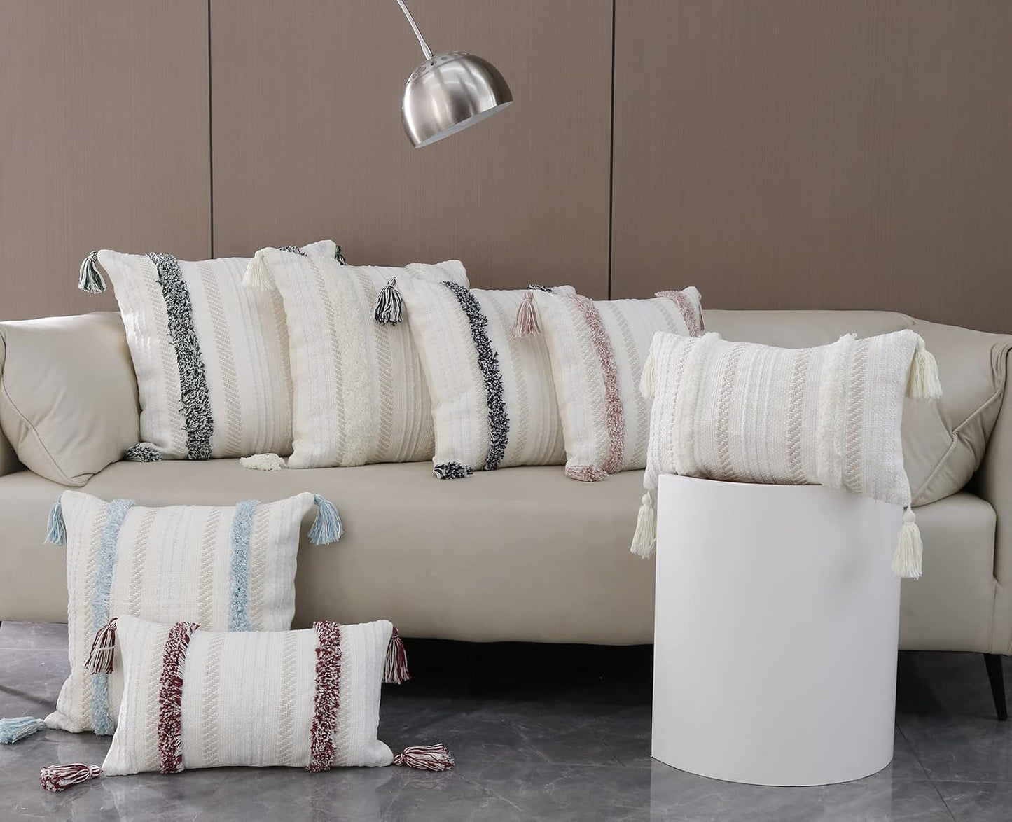 Boho Throw Pillow Covers Tufted Decorative Pillows Cover for Couch Bed Small Lumbar 12 X 20 Inch Pillow Cover, Modern Accent Farmhouse Neutral Throw Pillow Case, Pink