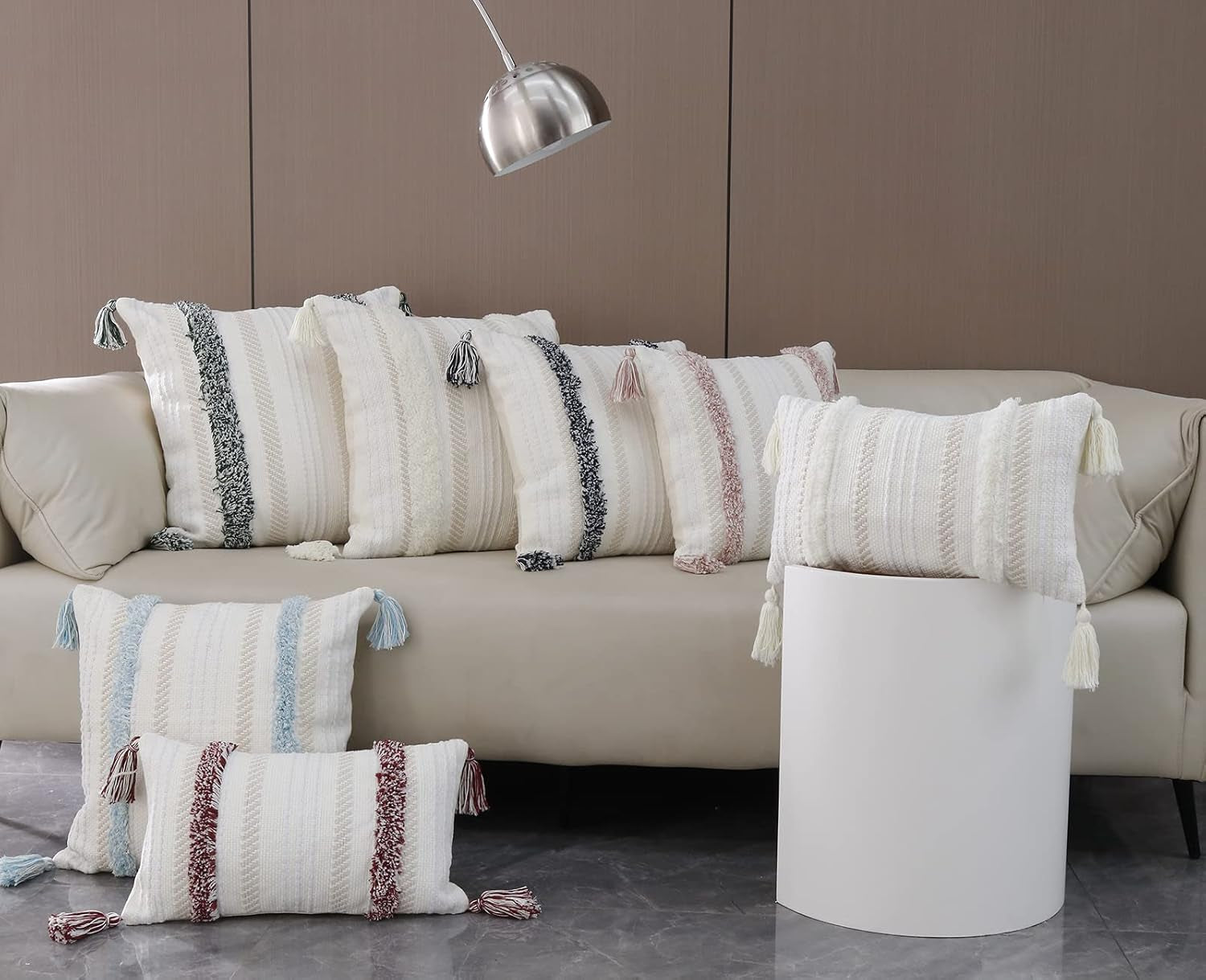 Boho Throw Pillow Covers Tufted Decorative Pillows Cover for Couch Bed Small Lumbar 12 X 20 Inch Pillow Cover, Modern Accent Farmhouse Neutral Throw Pillow Case, Pink