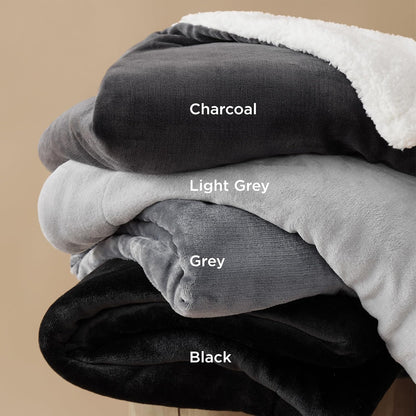 Gentlesoft Sherpa Fleece Blankets Queen Size for Bed - Thick and Warm Throw for Women and Men, Soft Fuzzy Plush Queen Blanket for Winter, Grey, 90X90 Inches