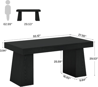 55" Executive Desk, Wooden Office Desk with Double Pedestal, Modern Simple Computer Writing Table for Home Office, Black