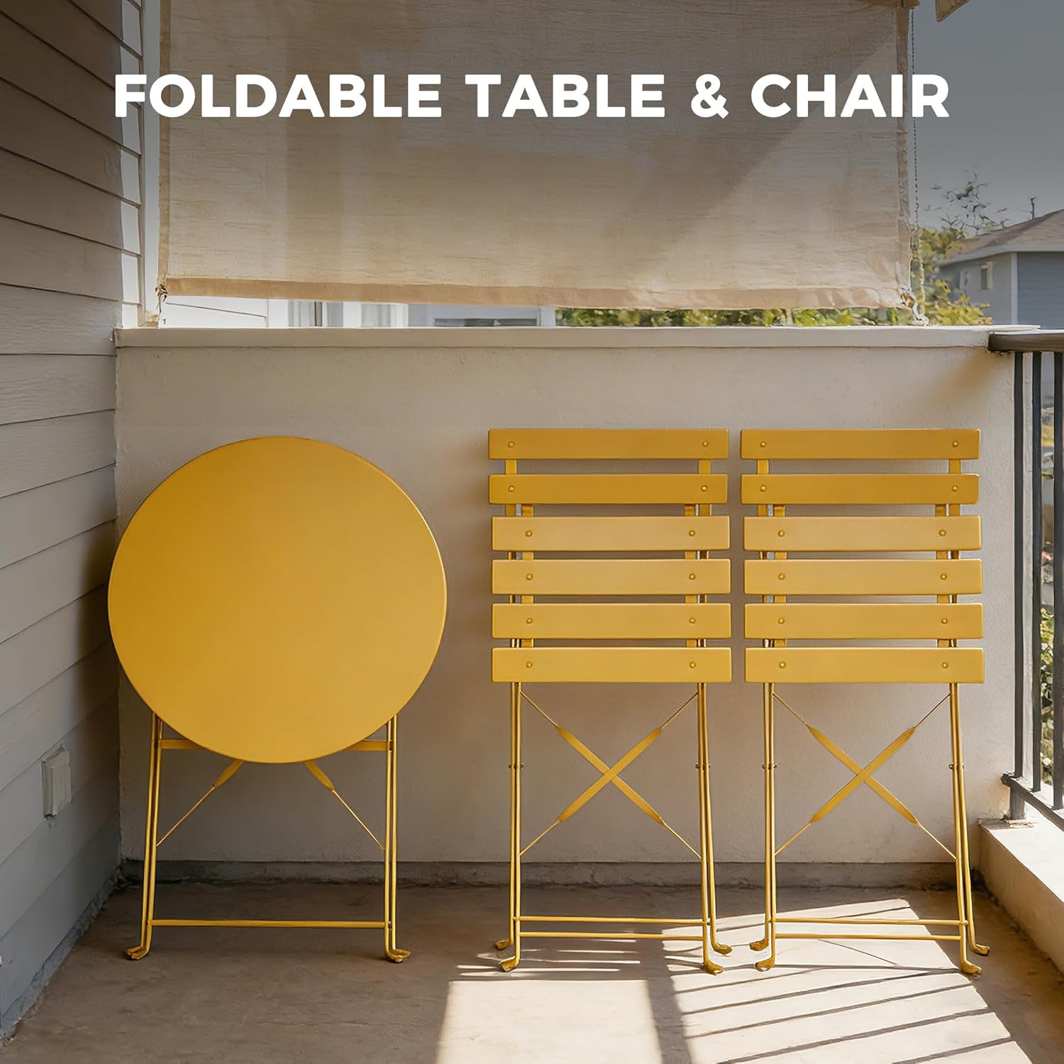3-Piece Folding Bistro Set, 2 Chairs and 1 Table, Weather-Resistant Outdoor/Indoor Conversation Set for Patio, Yard, Garden-Yellow