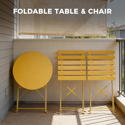 3-Piece Folding Bistro Set, 2 Chairs and 1 Table, Weather-Resistant Outdoor/Indoor Conversation Set for Patio, Yard, Garden-Yellow