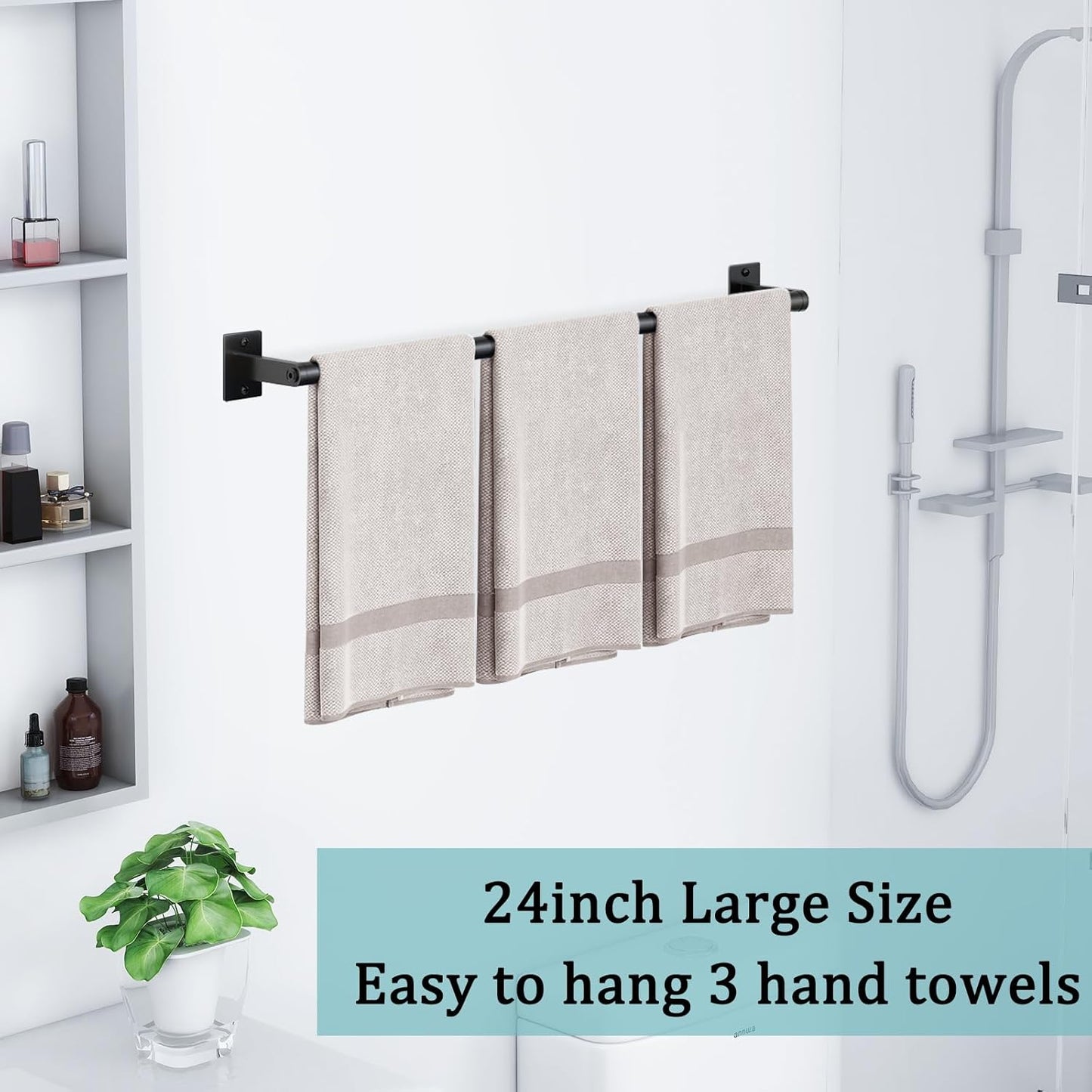 2 Packs 24 Inch Bathroom Towel Bar, Matte Black Towel Racks for Bathroom,  Bathroom Towel Rack Wall Mounted, Bath Hand Towel Holder Organizer, Modern Home Decor Towel Rod