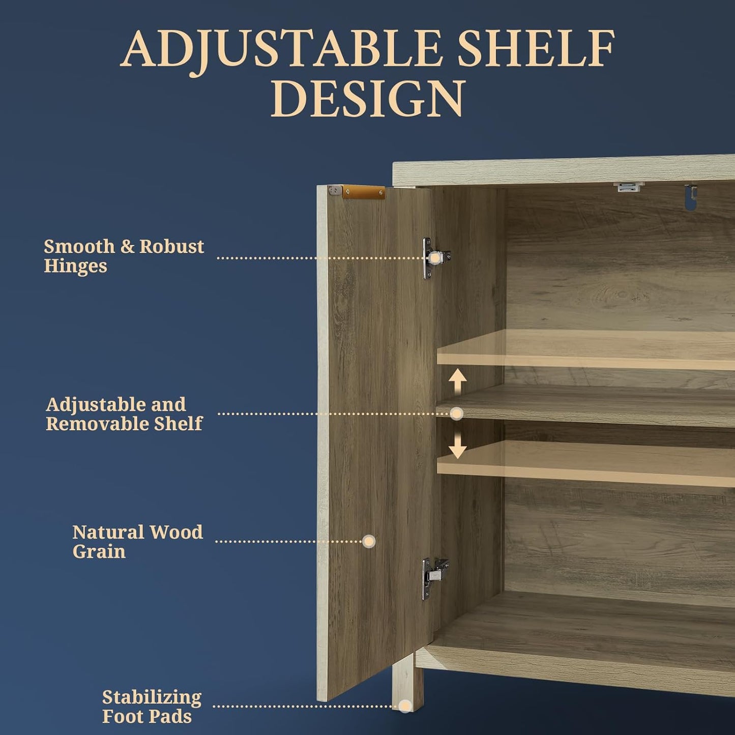 Fluted Sideboard with Storage 4 Doors Buffet Cabinet Large Modern Credenza Accent Console Cabinets with Adjustable Shelves for Living Room Kitchen Hallway, Natural