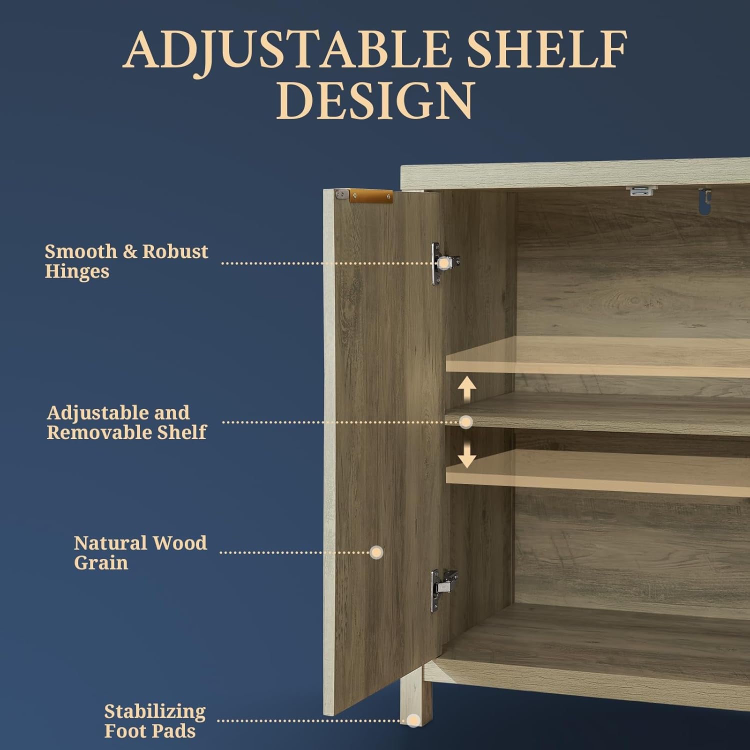Fluted Sideboard with Storage 4 Doors Buffet Cabinet Large Modern Credenza Accent Console Cabinets with Adjustable Shelves for Living Room Kitchen Hallway, Natural