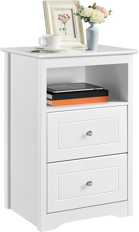 Nightstand with 2 Drawer and 1 Open Shelf, 29" Tall Bedside Table Wooden Flie Cabinet Telephone Table Bed Side Table with Storage for Bedroom White