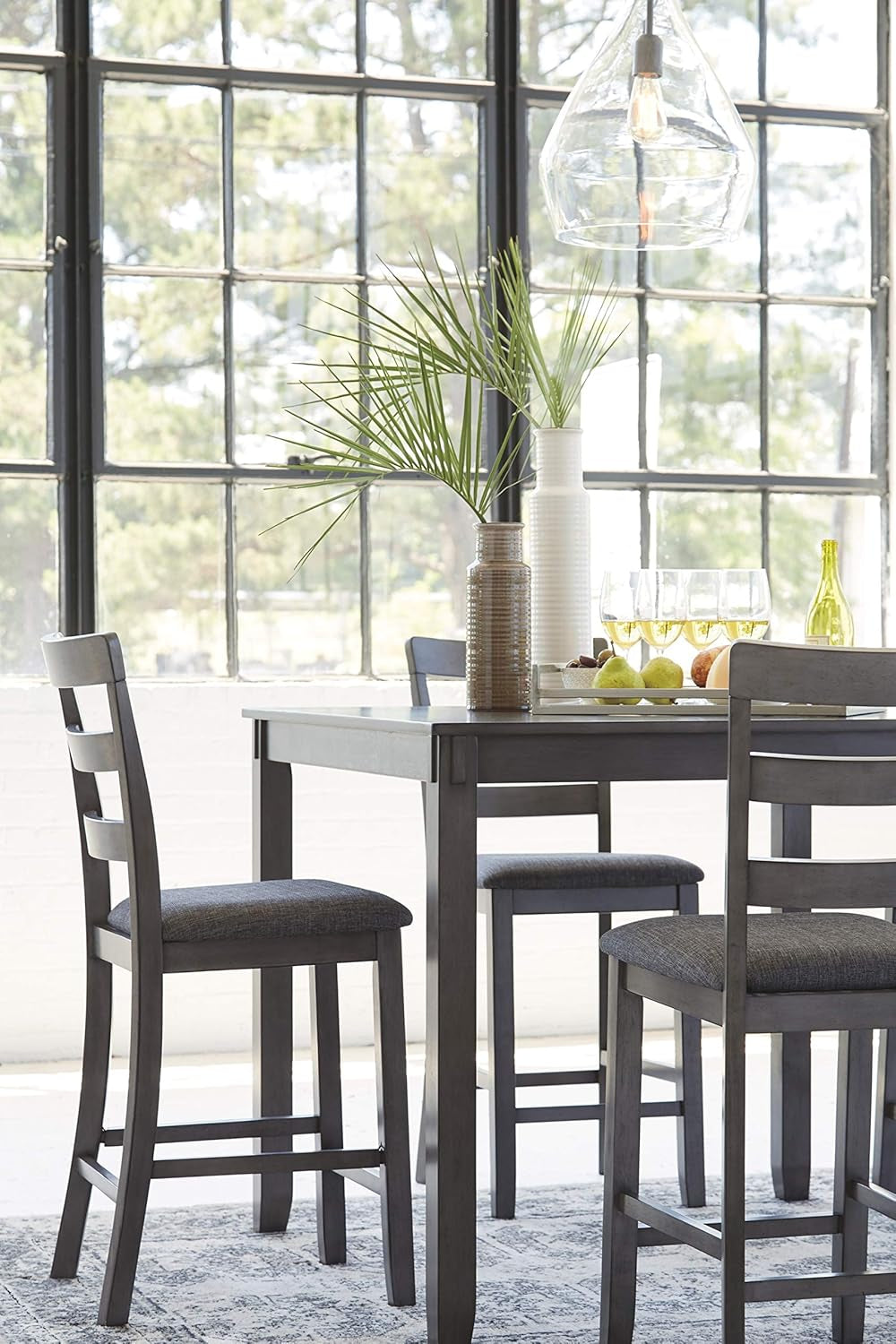 Bridson 5 Piece Counter Height Dining Room Set, Includes Table & 4 Bar Stools, Gray