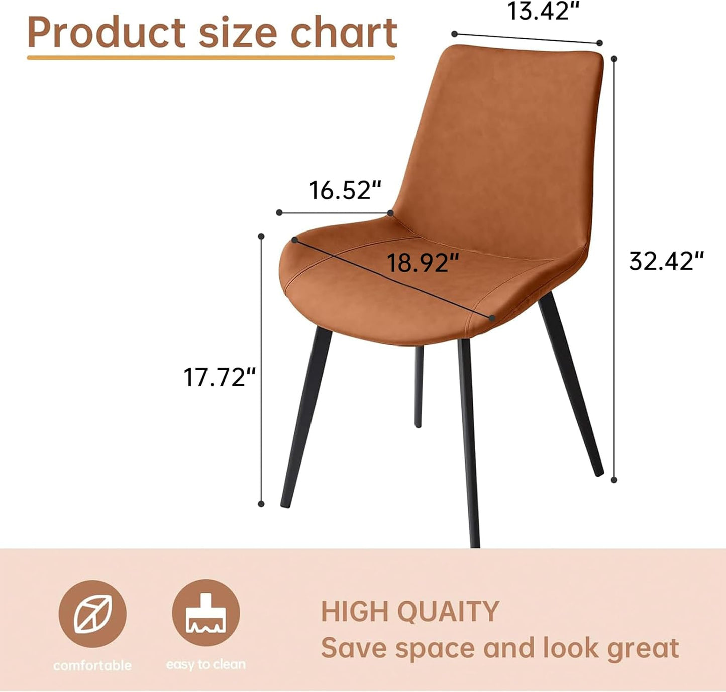 Modern Dining Chairs Set of 4, Upholstered Faux Leather Cushion Seat and Sturdy Metal Legs (4 Brown Chairs)