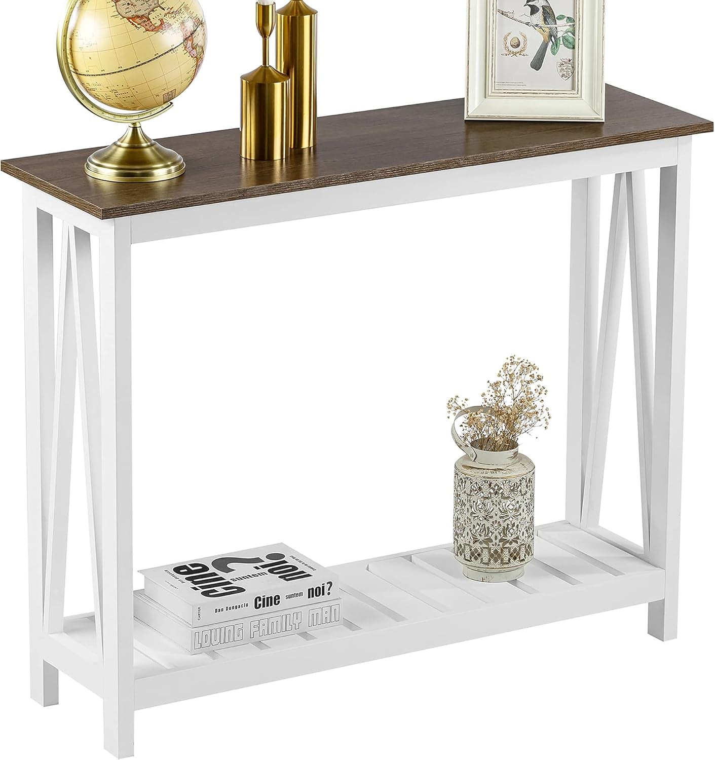 Farmhouse Console Table, Rustic Vintage Narrow Sofa Table for Entryway, Living Room, Hallway, 40 White