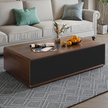 Modern Coffee Table for Living Room, 51 Inch Square Coffee Table with Storage, 4-Drawers Wood Table, Full-Assembled, Walnut and Black