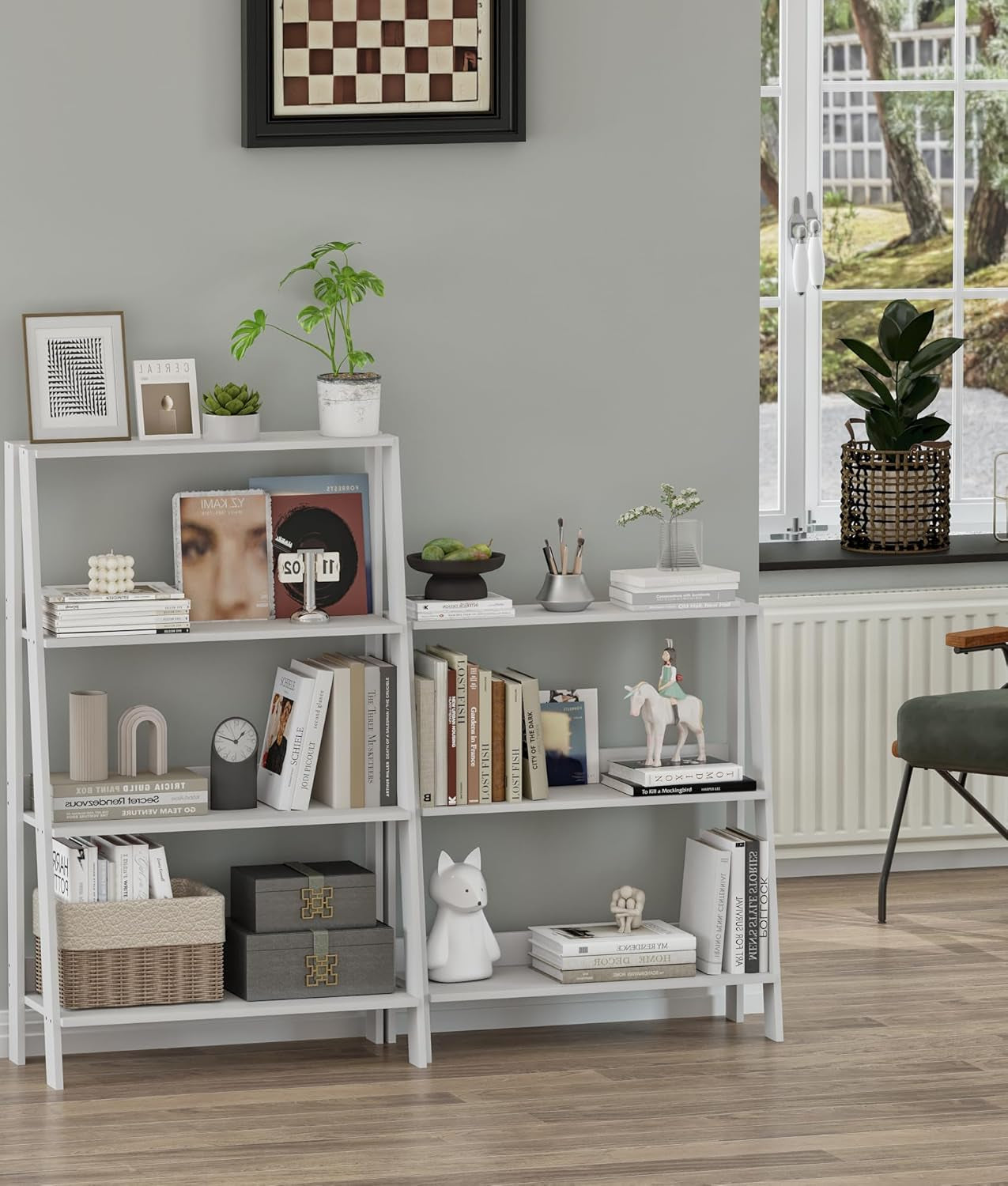 3-Tier Ladder Bookshelf, Bathroom Shelf Freestanding, Small Bookshelf with Storage, Display Stand for Home Office, Living Room, Kitchen, Bedroom, Bathroom, White