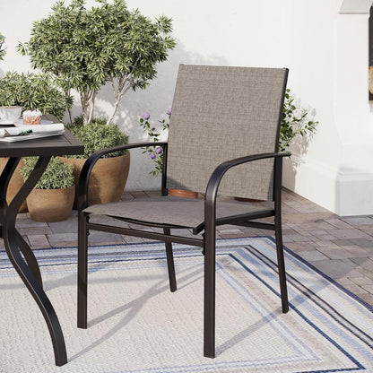 5 Piece Patio Dining Set for 4, 37”X37” Square Table with Umbrella Hole, 4 Metal Brown Chairs, Outdoor Table and Chairs Set for Lawn Backyard and Deck