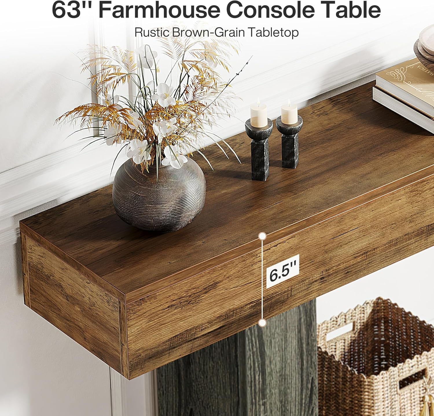 63" Console Table, Farmhouse 2-Tier Entryway Table with U-Shaped Base, Narrow Long Wood Sofa Table behind Couch Table for Living Room, Hallway, Foyer, Vintage Brown & Gray