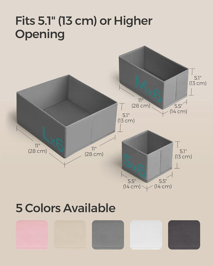 Drawer Organizers, Dresser Divider Organizers, Set of 18, Foldable Fabric Storage Boxes for Socks, Underwear, Bras, Ties, Scarves, Dove Gray URDZ006G05