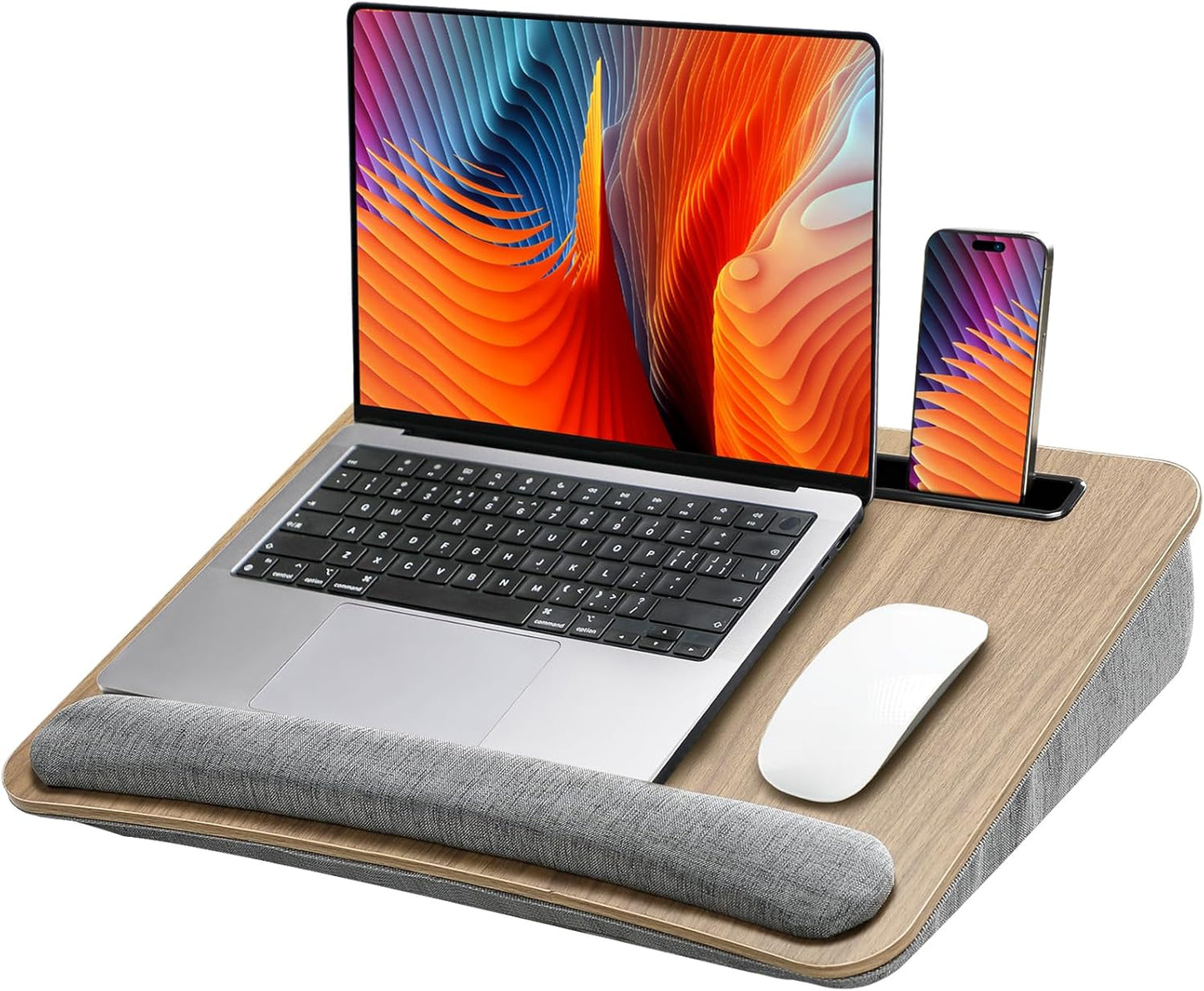 Portable Lap Laptop Desk with Pillow Cushion, Fits up to 15.6 Inch Laptop, with Anti-Slip Strip & Storage Function for Home Office Students Use as Computer Laptop Stand, Book Tablet
