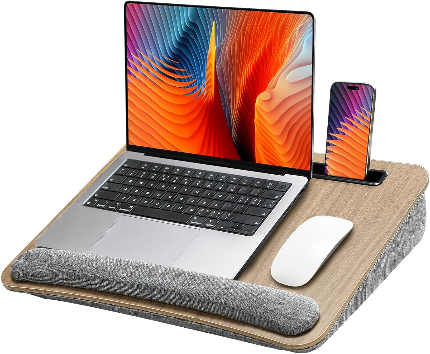 Portable Lap Laptop Desk with Pillow Cushion, Fits up to 15.6 Inch Laptop, with Anti-Slip Strip & Storage Function for Home Office Students Use as Computer Laptop Stand, Book Tablet