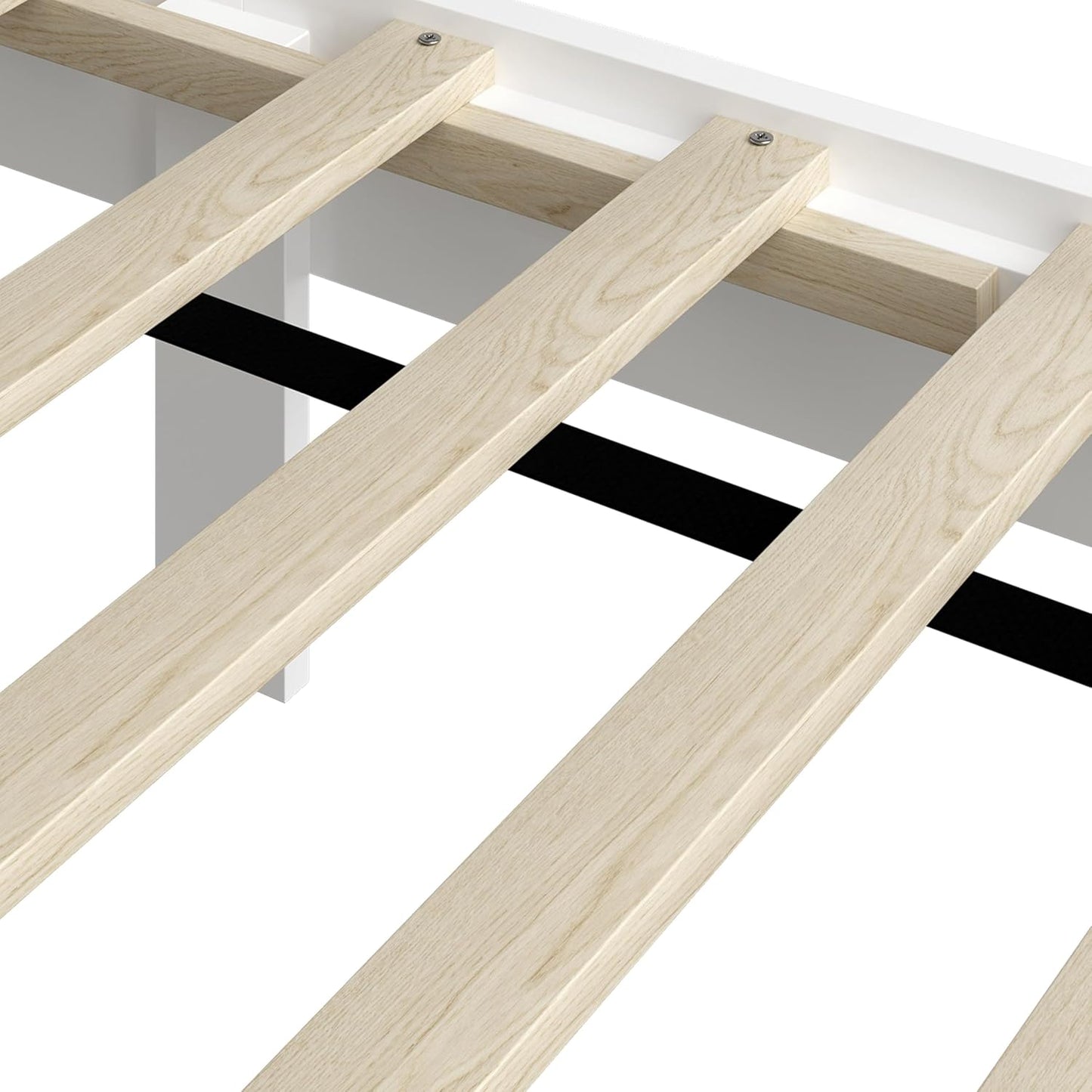 Wood Bed Queen, Farmhouse White Rubberwood Platform Bed Frame with V-Designed Headboard, Sturdy Wooden Support Slats, Holds up to 800 Pounds, Noise-Free, Easy Assembly