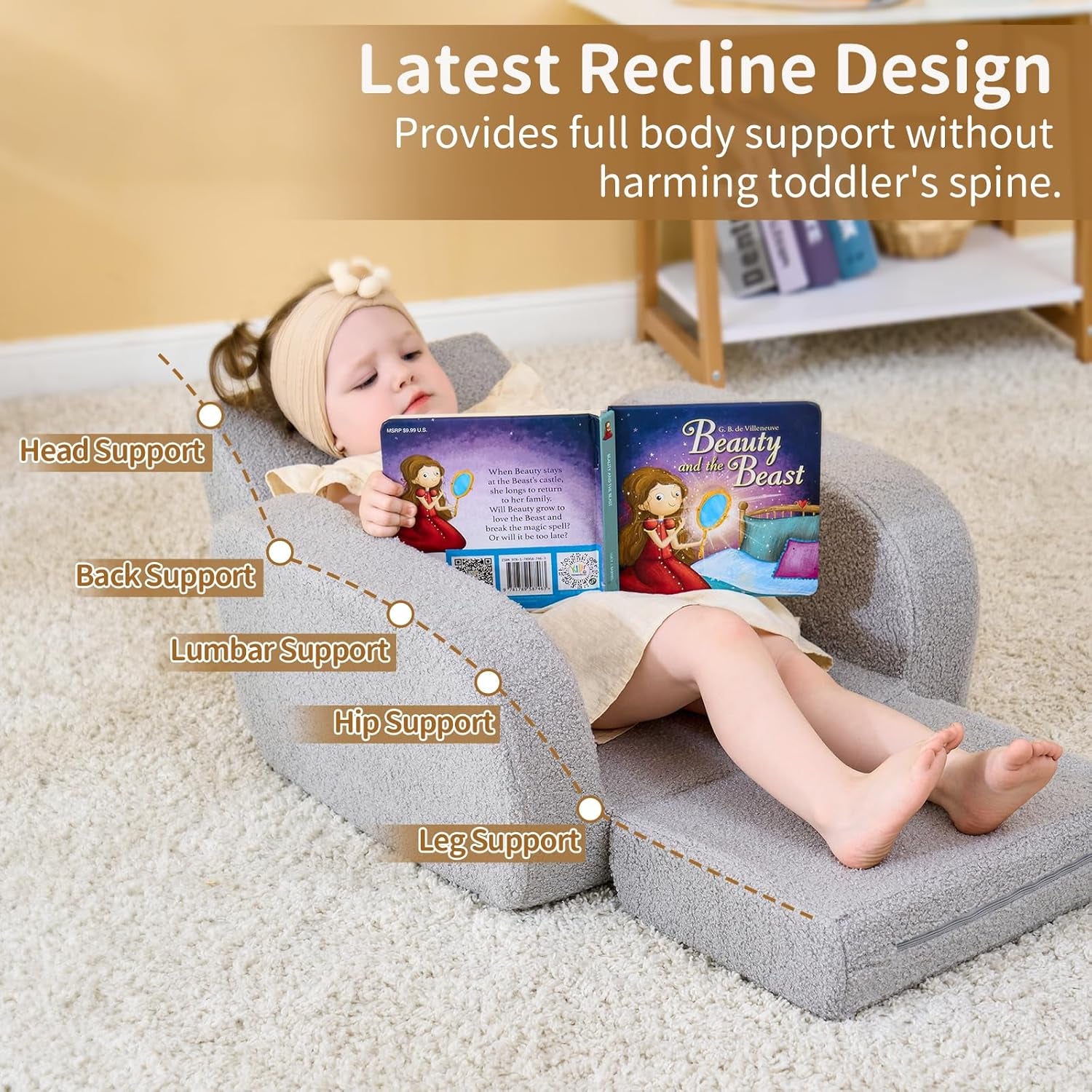 3-In-1 Toddler Couch, Toddler Chairs Comfy 1-3 Years Old, Kids Couch Bed Fold Out, Gifts for 1 2 Year Old Girls Boys