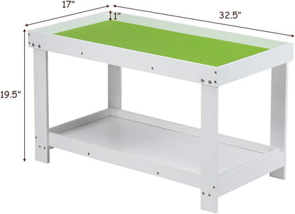 2 in 1 Kids Activity Table W/Storage, Patented Building Block Table W/Board for Bricks Crafts Arts Draw, Children Solid Wood Play Table Desk for Preschool Toddler Boy & Girl Gift, White