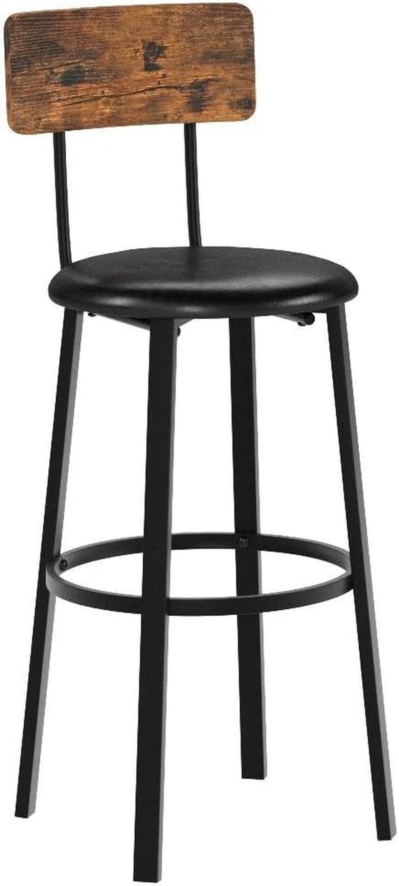 Bar Stools, Set of 2 PU Upholstered Breakfast Stools, 29.7 Inches Barstools with Back and Footrest, Simple Assembly, for Dining Room Kitchen Counter Bar, Rustic Brown and Black ULBC069B81