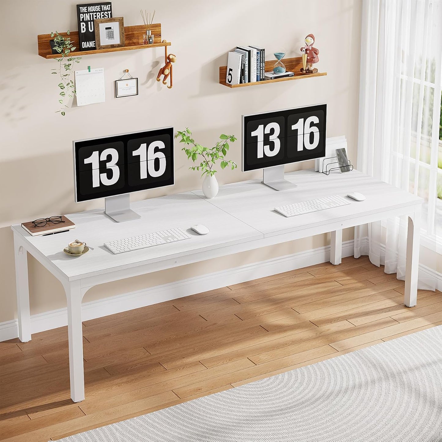 2-Person Home Office Desk, 78.7" Extra Long Computer Desk, Double Workstation for Home Office, Work Desk for Two People (White)