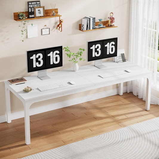 2-Person Home Office Desk, 78.7" Extra Long Computer Desk, Double Workstation for Home Office, Work Desk for Two People (White)